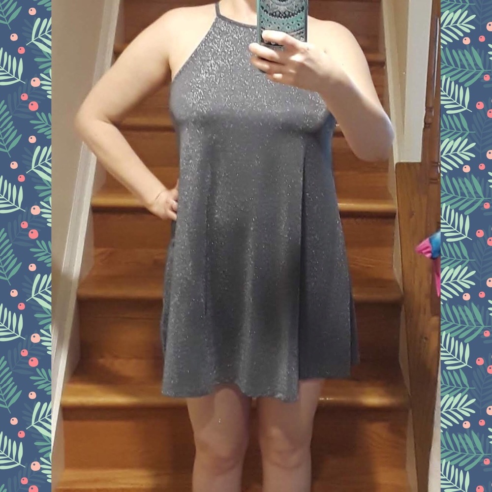 Sparkly NO-SEQUINS Sleeveless Halter Mini Dress